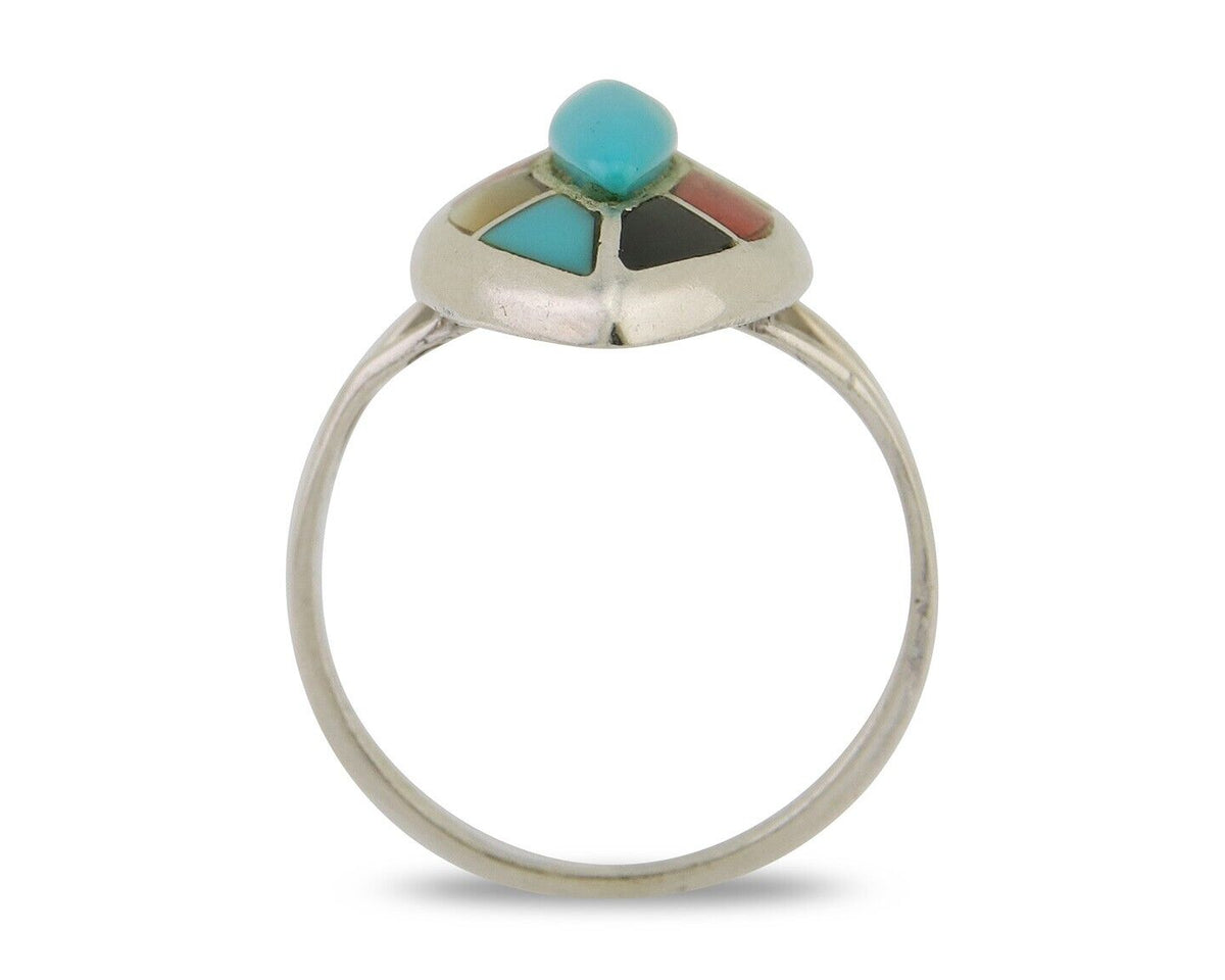 Navajo Ring 925 Silver Turquoise Shell Onyx Spiney Oyster Native Artist C.80's