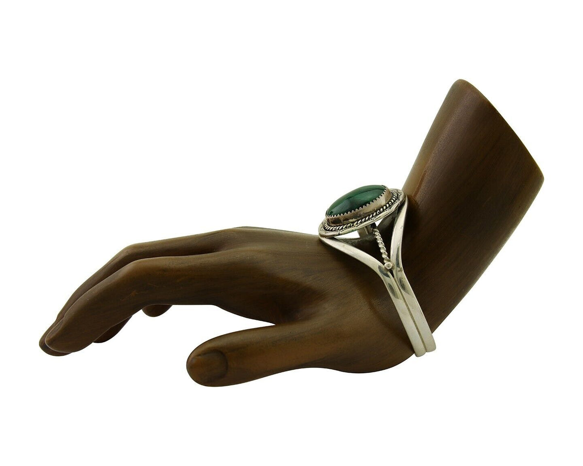 Navajo Cuff Bracelet Natural Malachite 925 Silver Native American Artist C.80s