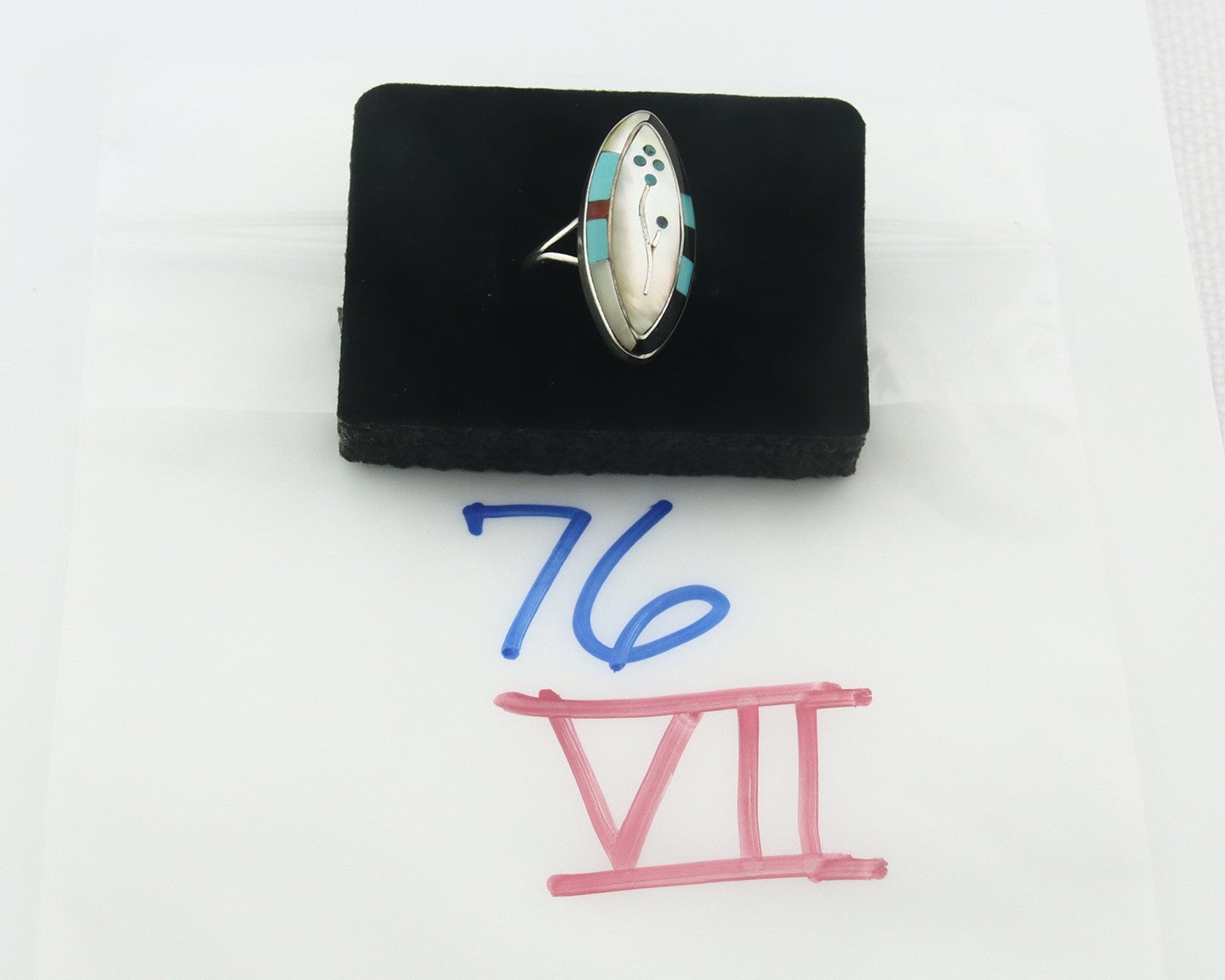 Vintage Zuni Ring 925 Sterling Silver Natural Gemstone Size 5.75