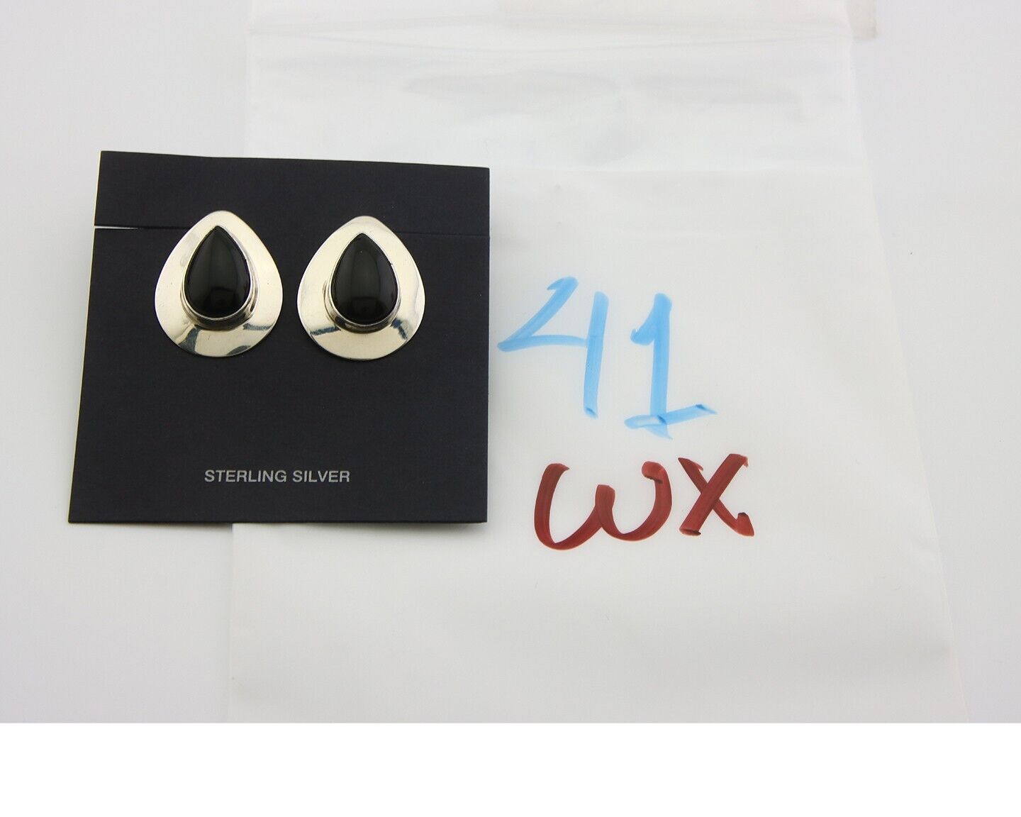 Navajo Earrings 925 Silver Handmade Natural Black Onyx Native American C.80's