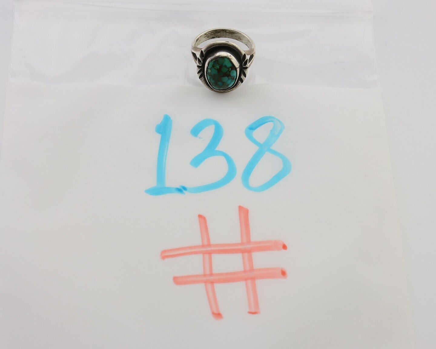 Navajo Ring 925 Silver Spiderweb Turquoise Native American Artist C.80's