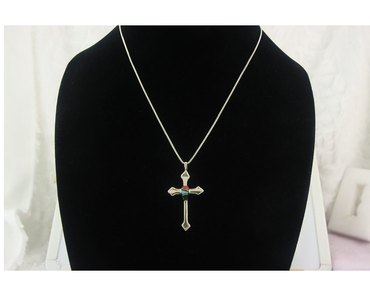 Navajo Cross Necklace Sterling Silver Authentic Natural Gemstones Signed M