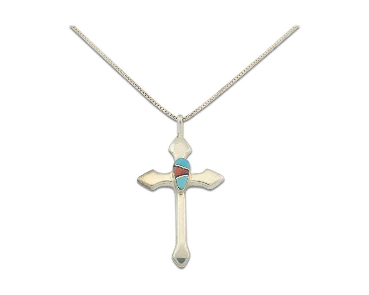 Navajo Cross Necklace Sterling Silver Authentic Natural Gemstones Signed M