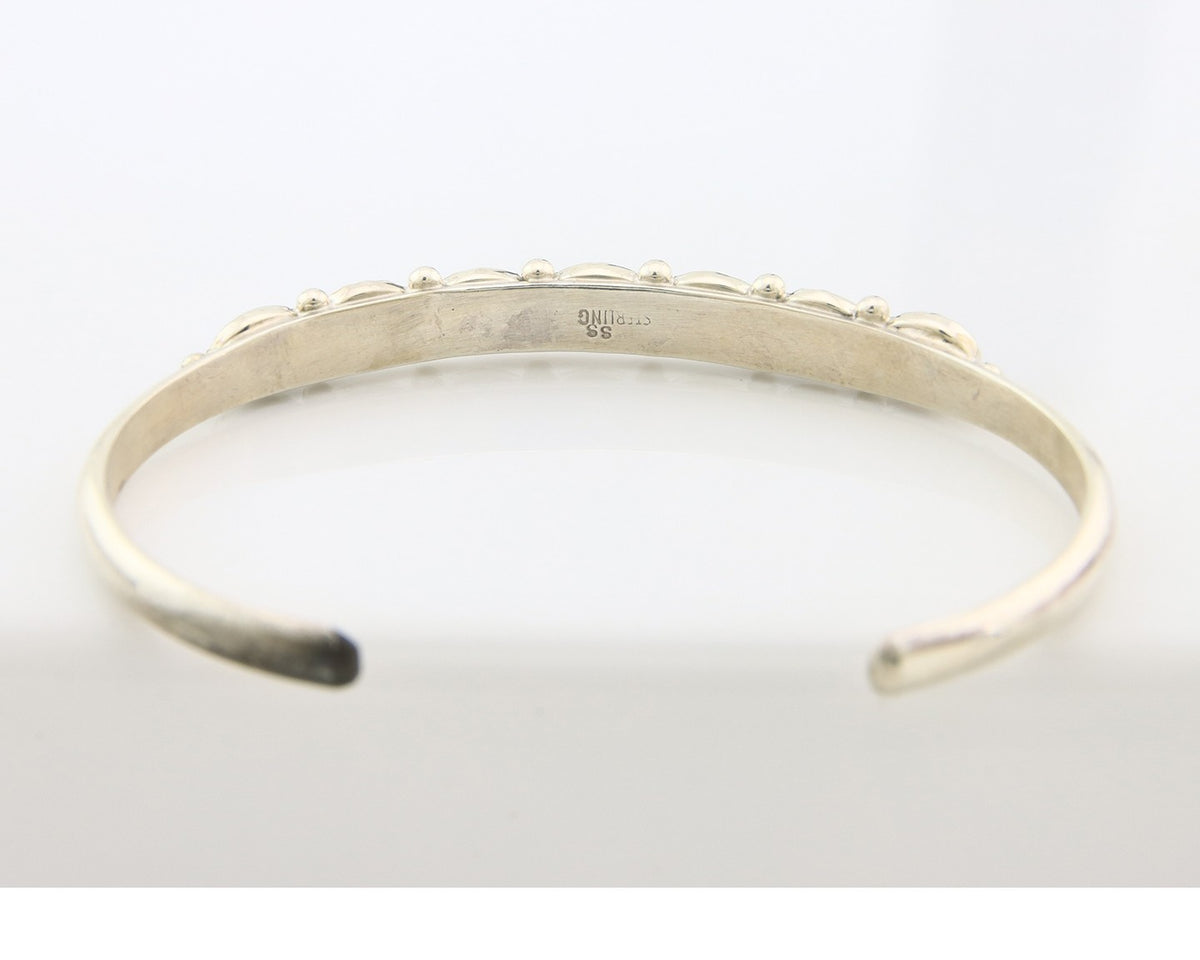 Navajo Cuff Bracelet Sterling Silver Natural Malachite Vintage Signed SS