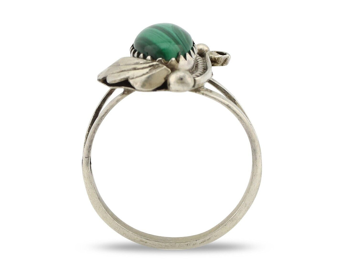 Navajo Ring 925 Silver Natural Malachite Artist Signed Justin Morris C.80's