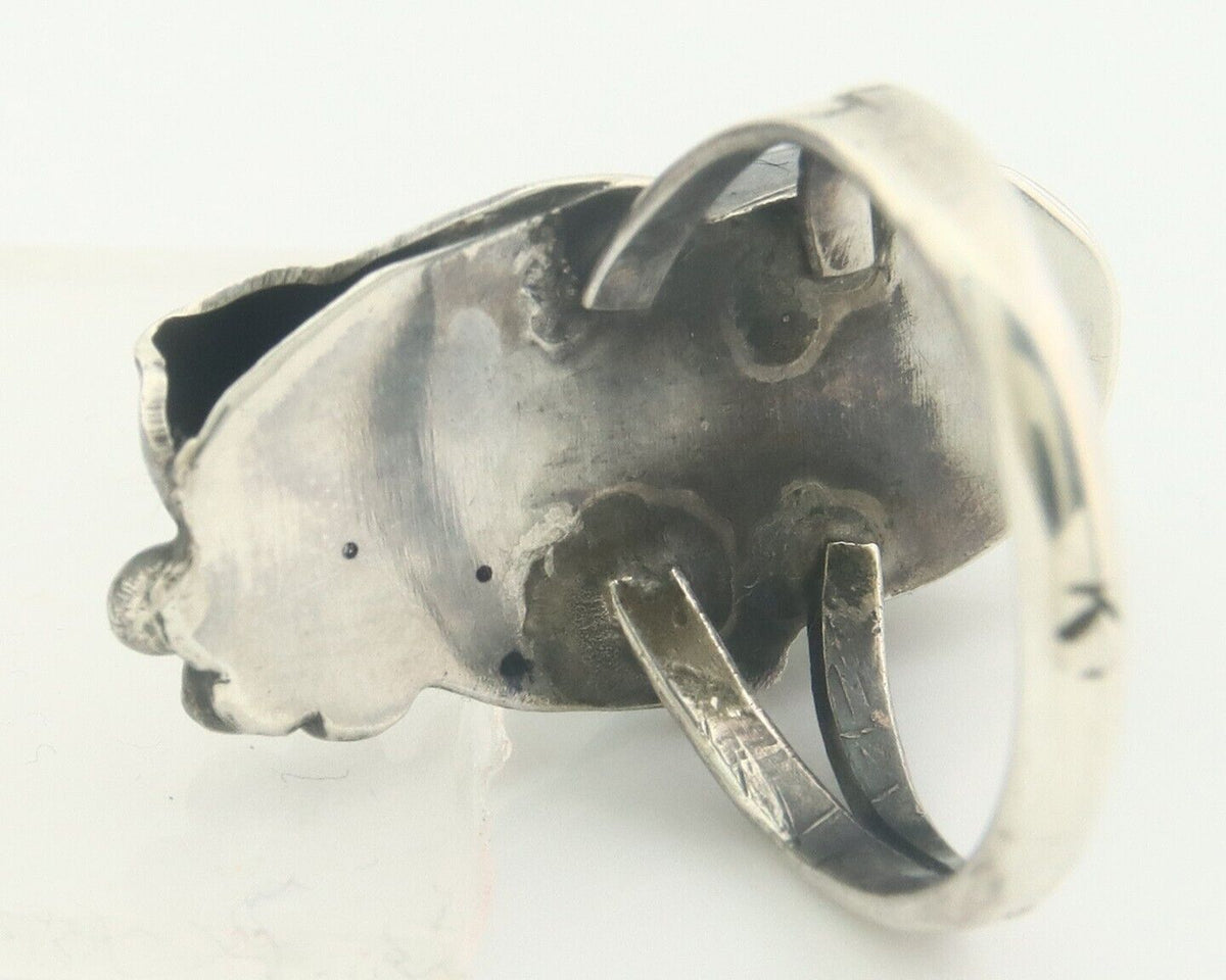 Navajo Ring 925 Sterling Turquoise Handmade Native Artist C.80's Size 6.5