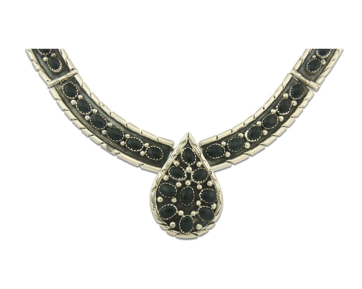 Vintage Navajo Necklace 925 Silver Natural Onyx Artist Signed ATP