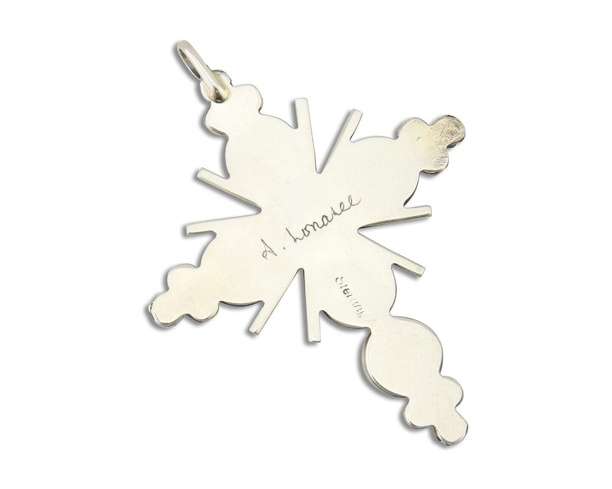 Zuni Cross Pendant 925 Silver Mediterranean Coral Artist Signed Lonasee C.80's