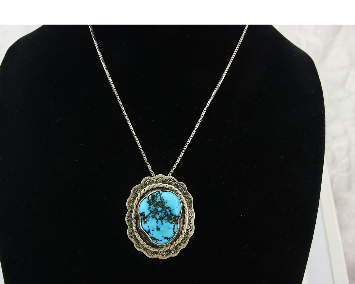 Navajo Sterling Silver Necklace Authentic Turquoise Vintage Signed M Montoya