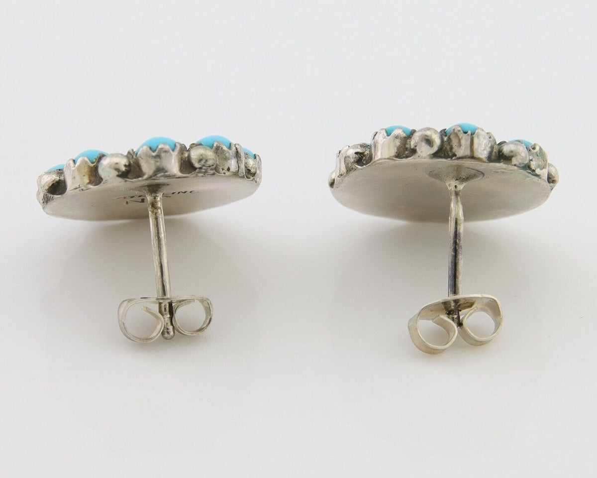 Navajo Shield Earrings 925 Silver Natural Turquoise Signed Nathaniel Curley C80s