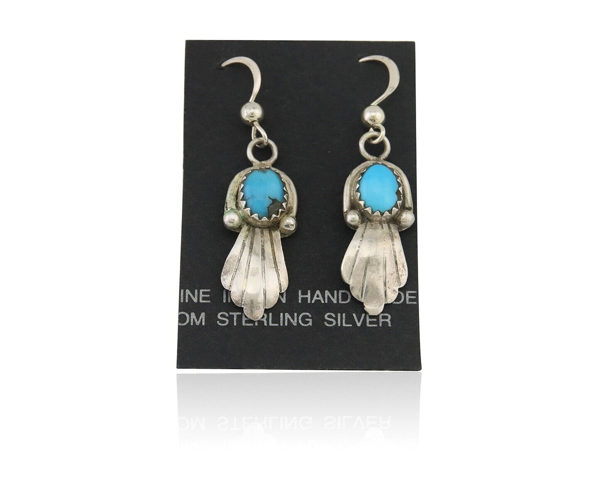 Navajo Earrings 925 Silver Blue Turquoise Artist Signed Kee Tsosie C.80's