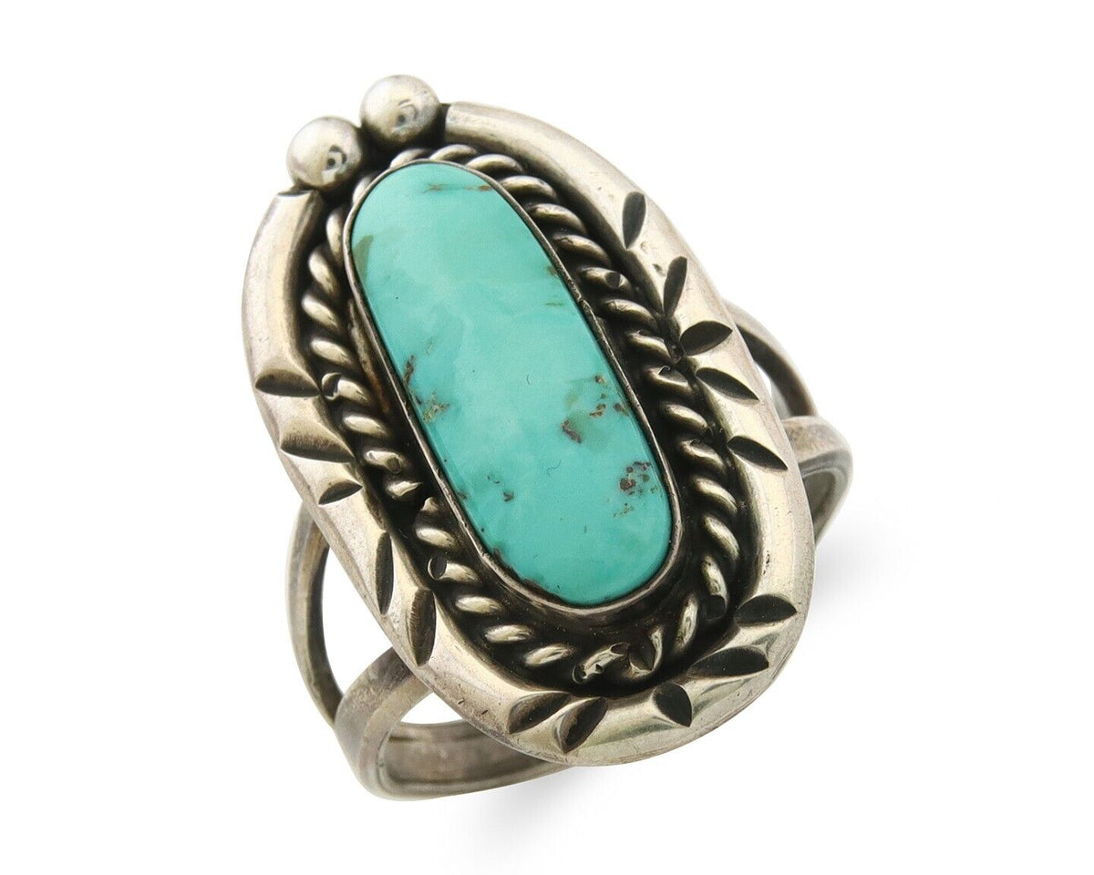 Navajo Ring 925 Sterling Natural Mined Turquoise Handmade C.80's Size 9.5