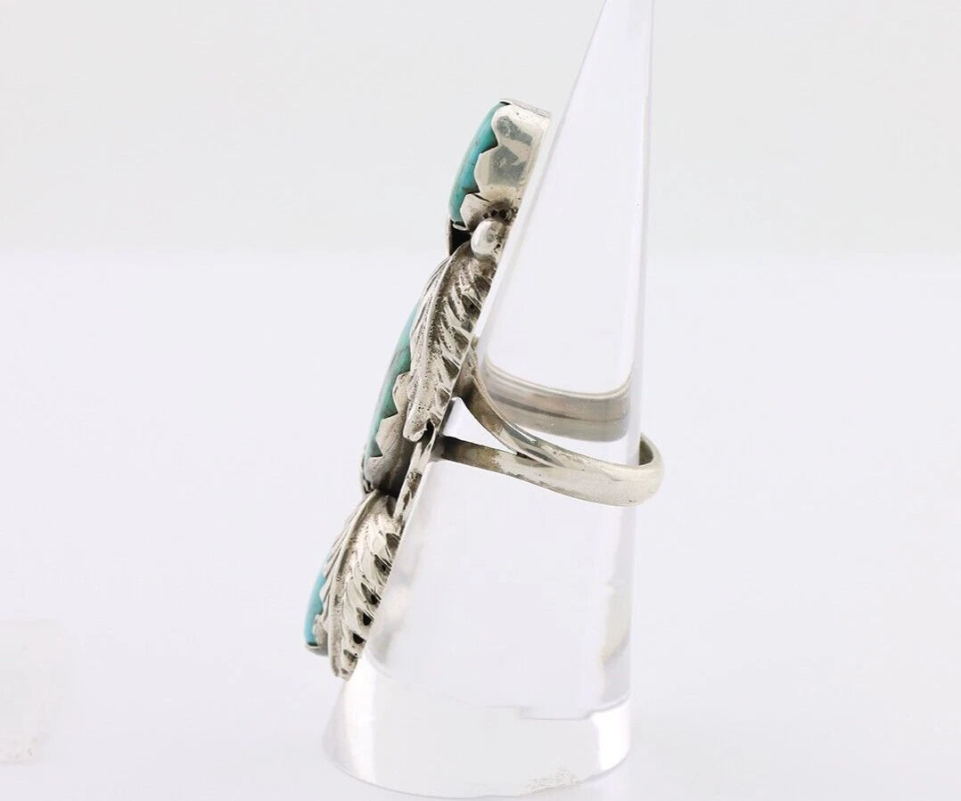 Navajo Ring 925 Silver Kingman Turquoise Native American Artist C.80's