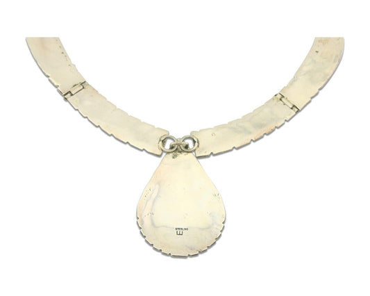 Vintage Navajo Necklace 925 Silver Natural Onyx Artist Signed Ella Cowboy