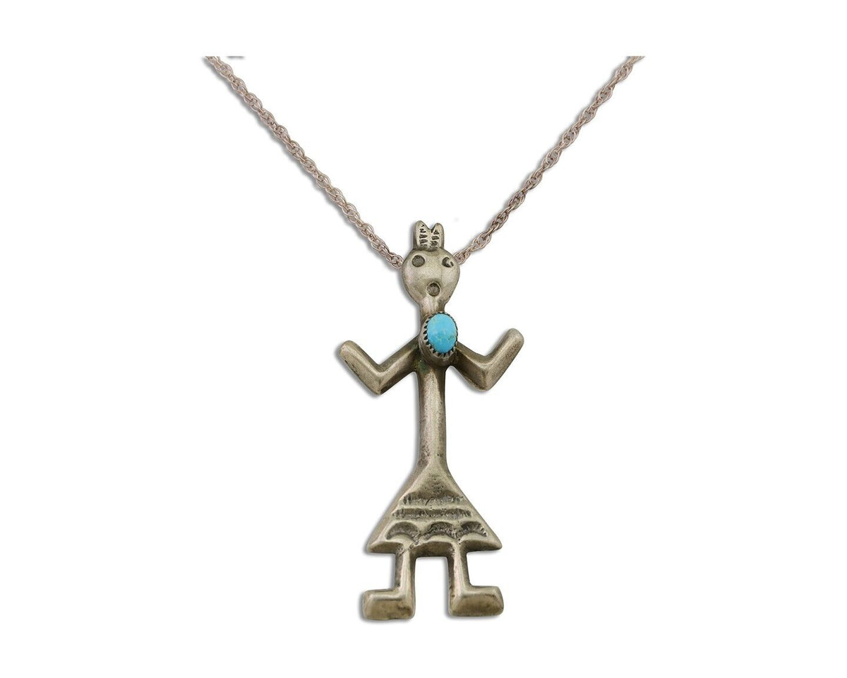 Navajo Turquoise Necklace 925 Silver Sand Cast Dancer C.80's