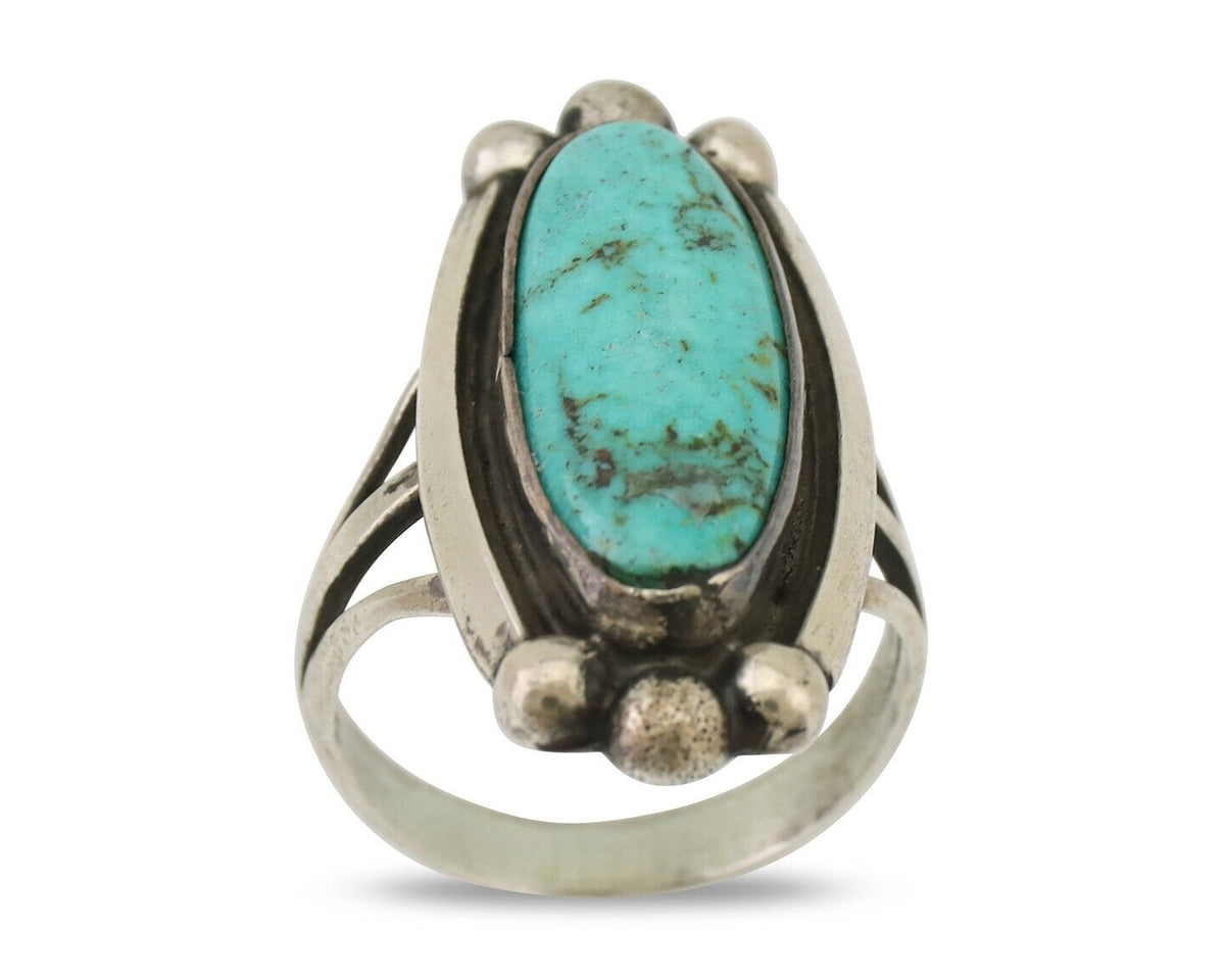Navajo Turquoise Ring 925 Silver Artist Signed Sunrise Size 6.5 C.80's