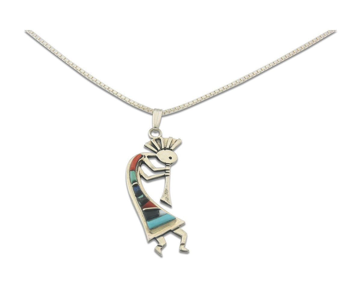 Navajo Kokopelli Necklace Sterling Silver Authentic Natural Gemstone