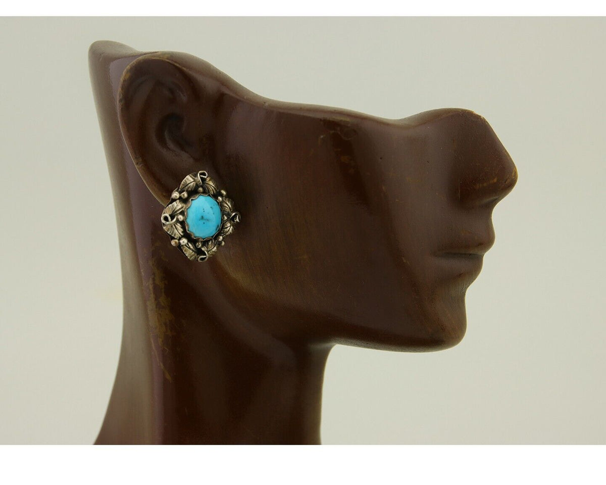 Navajo Shield Natural Turquoise Earrings 925 Silver Native American Artist C.80s