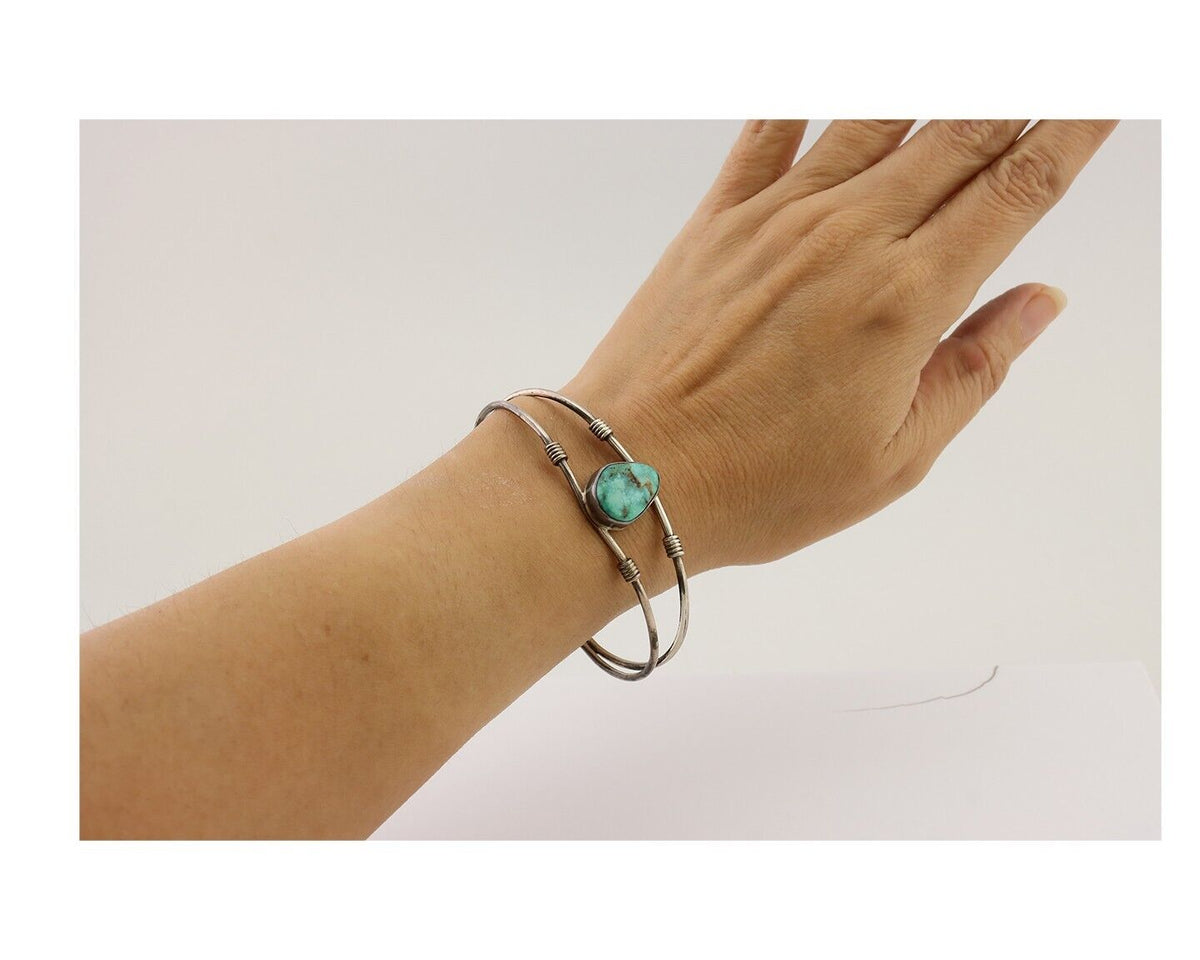Navajo Cuff Bracelet 925 Silver Natural Blue Turquoise Native American C.80's