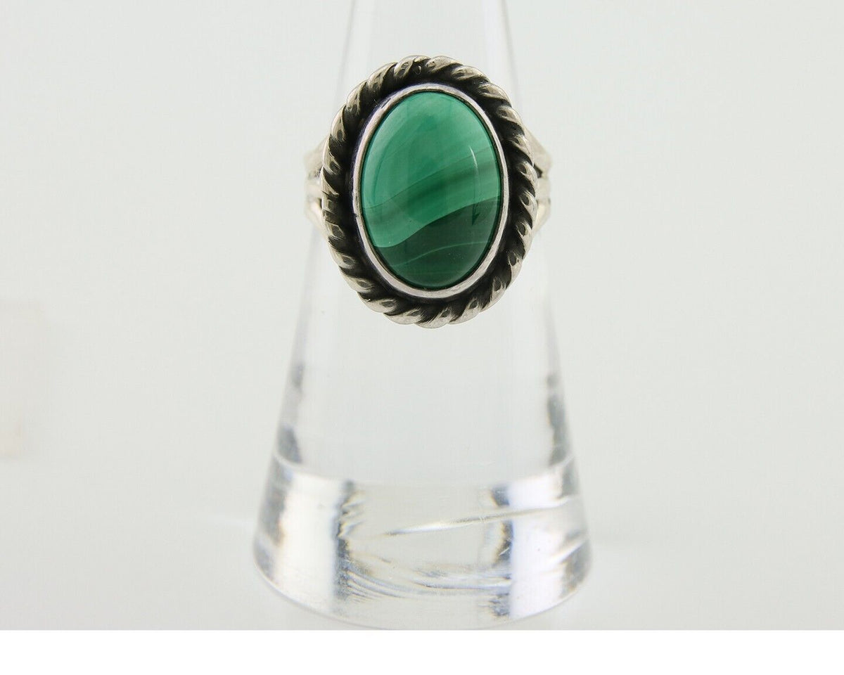 Navajo Ring 925 Silver Natural Malachite Native American Artist C.80's