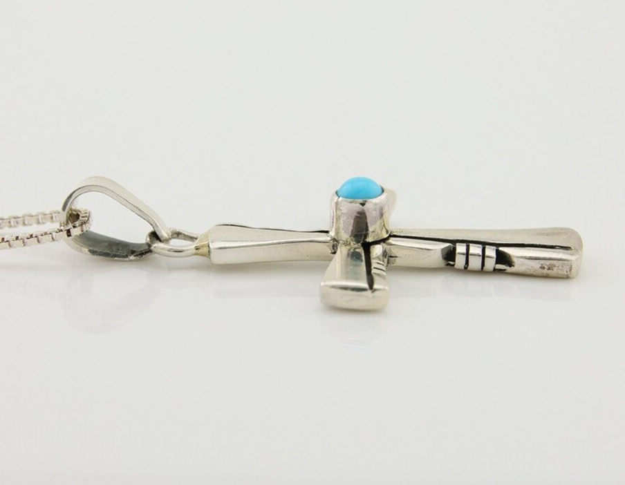 Navajo Necklace 925 Silver Natural Turquoise Native Artist Signed C.80's