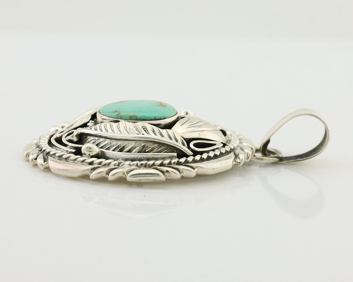 Navajo Pendant 925 Silver Kingman Turquoise Native American Artist C.80s