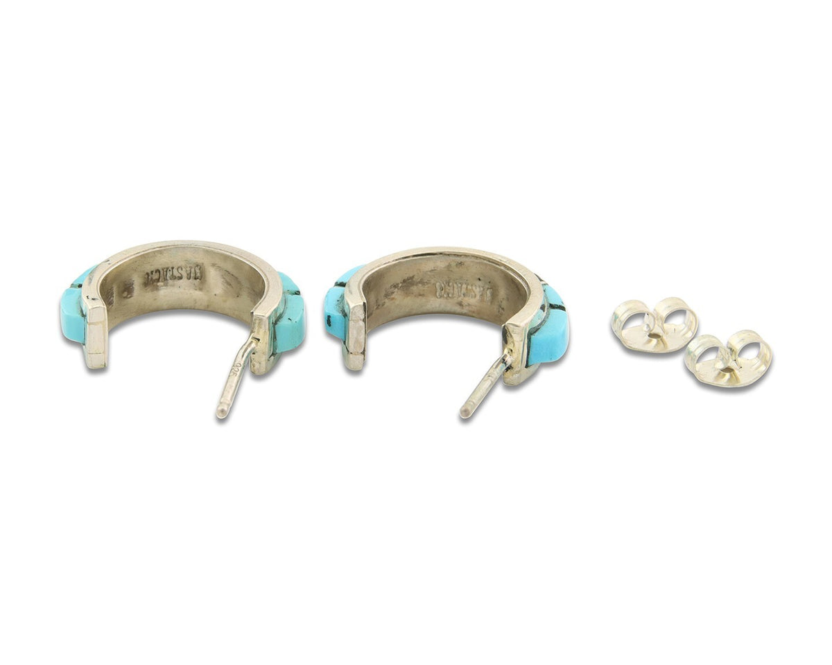 Navajo Earrings 925 Silver Natural Gemstone Artist Signed Nastacio C.80's
