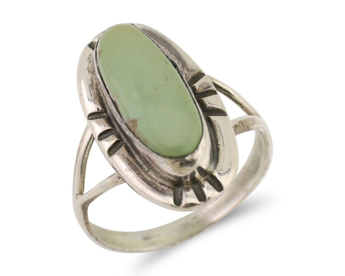 Navajo Handmade Ring 925 Silver Green Turquoise Artist Signed Kachina C.80's