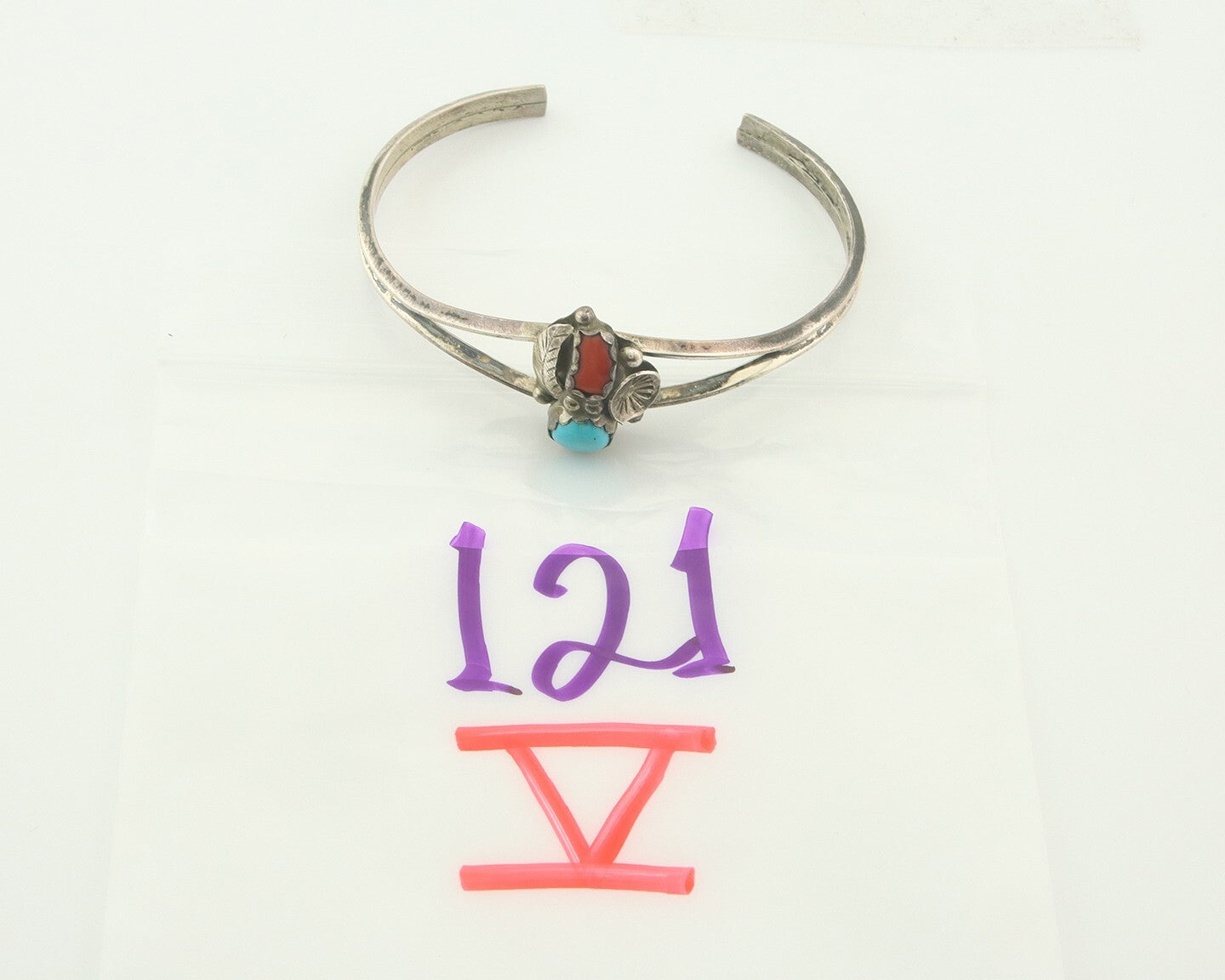 Navajo Bracelet 925 Silver Coral & Turquoise Cuff Signed C.80's