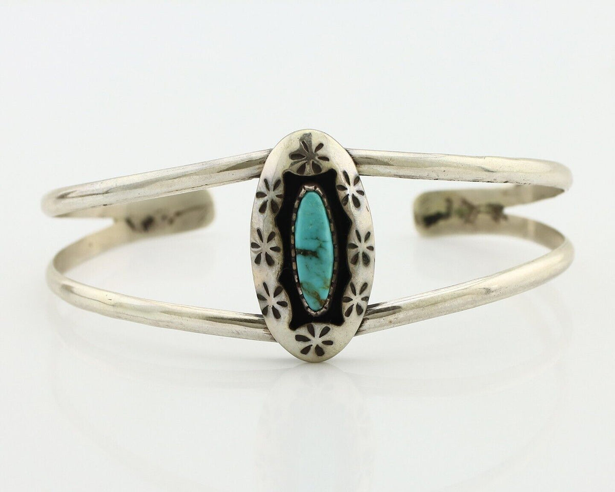 Navajo Bracelet 925 Silver Kingman Turquoise Artist Signed IJC C.80's
