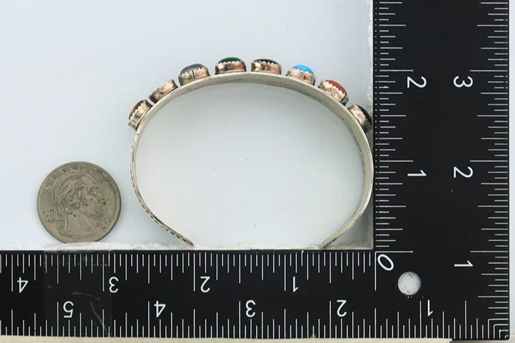 Men Navajo Cuff Bracelet Sterling Silver Natural Gemstone Vintage Signed LB