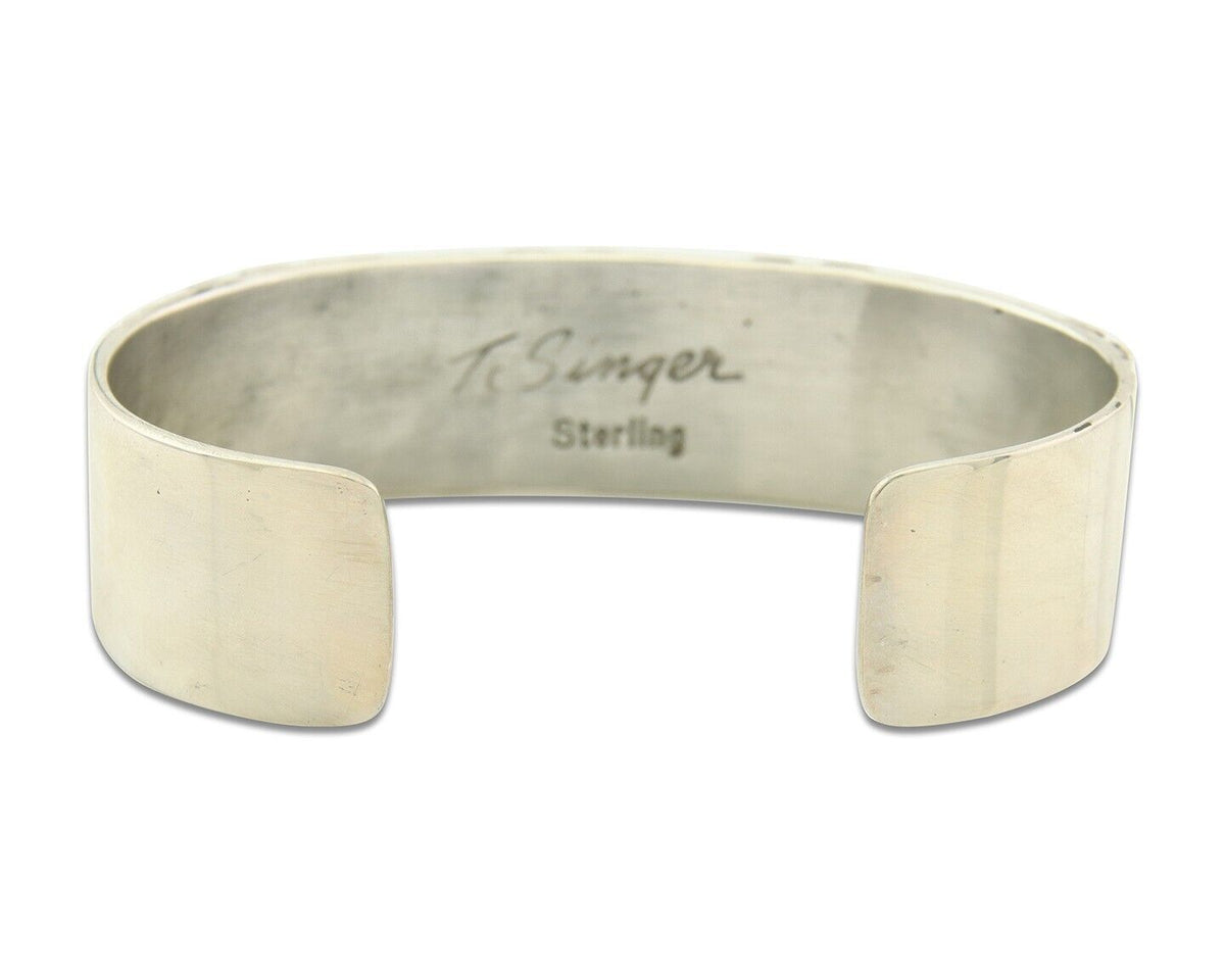 Navajo Bracelet Gold & 925 Silver Handmade 16 mm Wide Signed Thomas Singer C80s