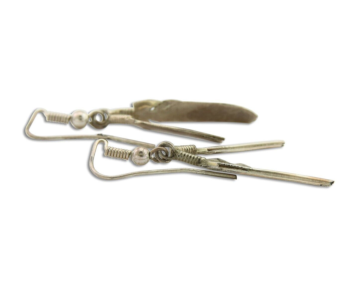 Navajo Earrings 925 Silver Dangle Eagle Feather Native American Artist C.80's