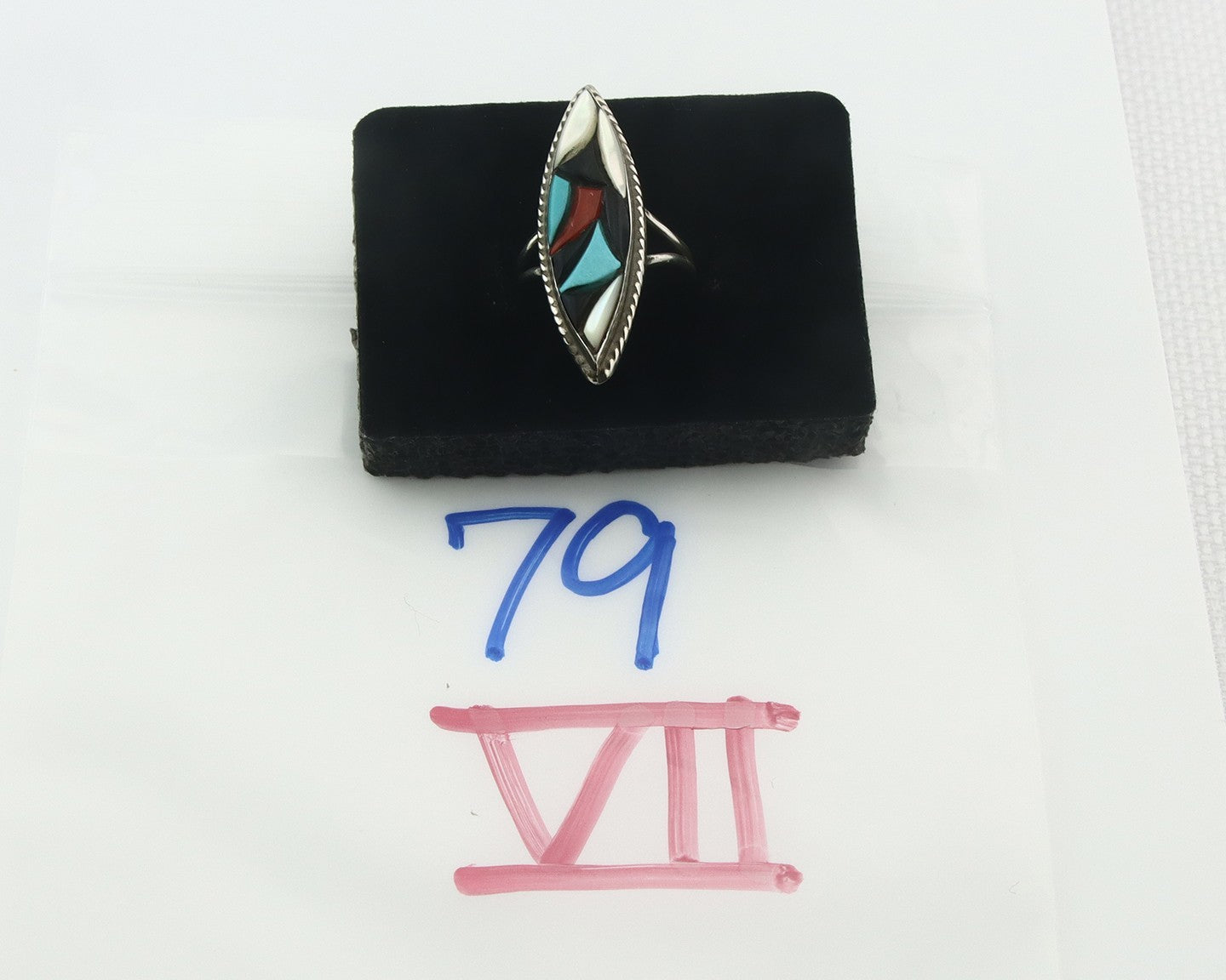 Vintage Zuni Ring 925 Sterling Silver Natural Gemstone Size 5.75
