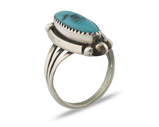 Navajo Ring .925 Silver Sleeping Beauty Turquoise Signed SkyStone Creations C80s