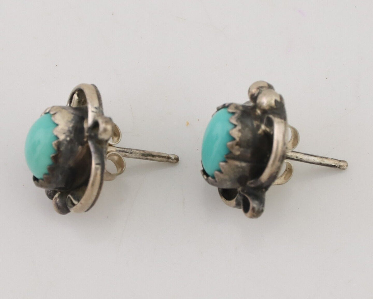 Navajo Handmade Earrings 925 Silver Natural Turquoise Native Artist C.80's