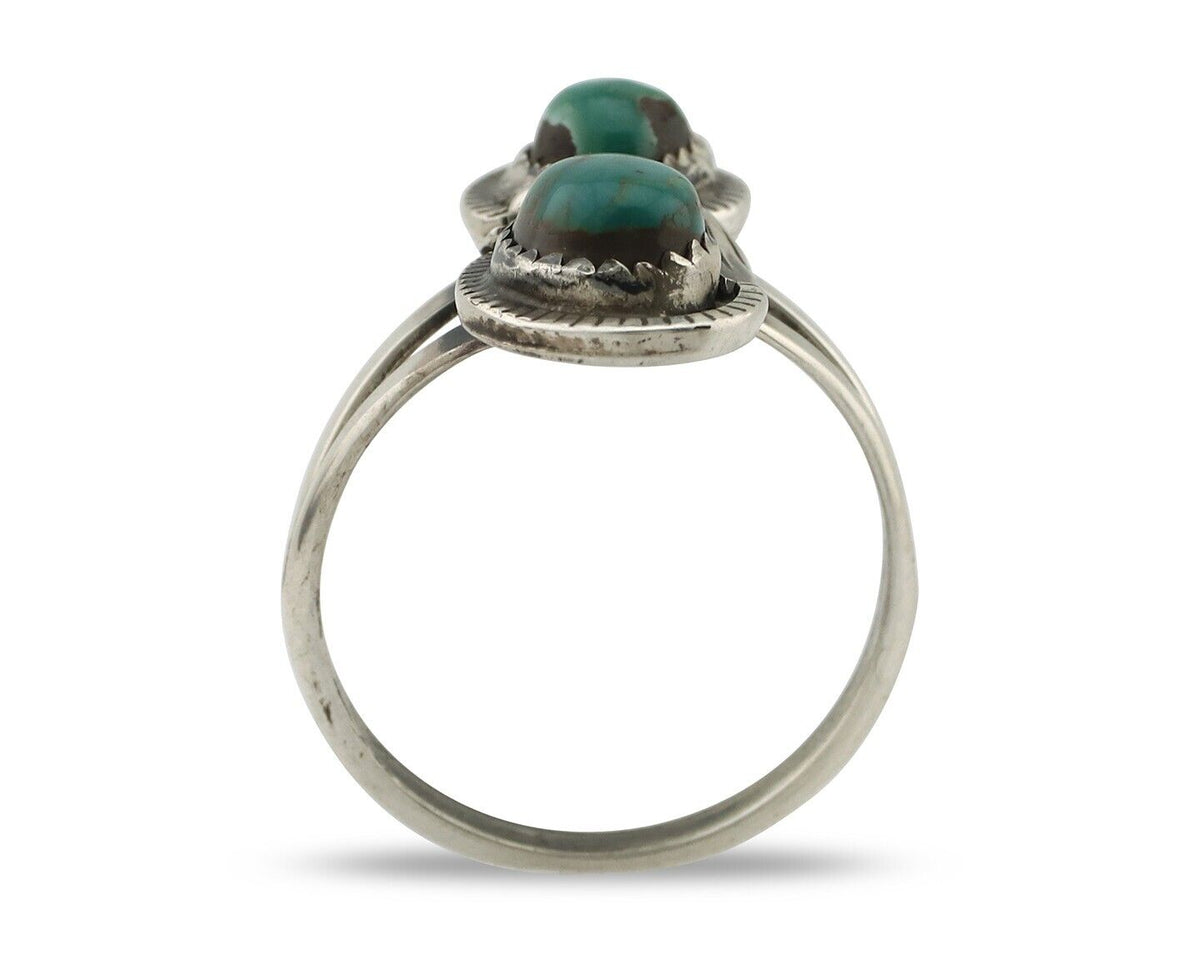 Navajo Ring 925 Silver Natural AAA Blue Turquoise Artist Signed Tom Willeto C80s