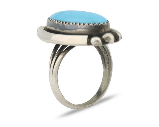 Navajo Ring .925 Silver Sleeping Beauty Turquoise Signed SkyStone Creations C80s