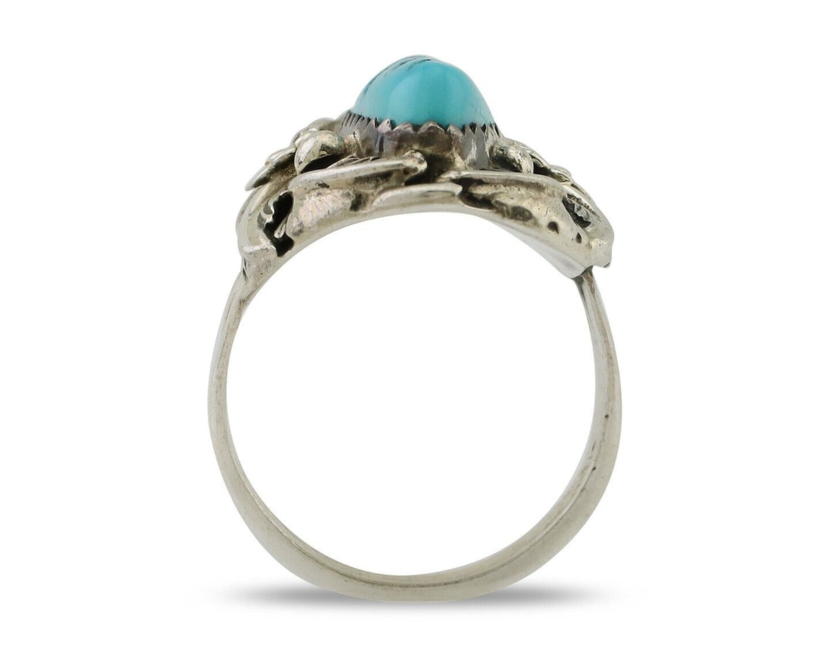 Navajo Ring 925 Silver Sleeping Beauty Turquoise Signed JJM C.80's