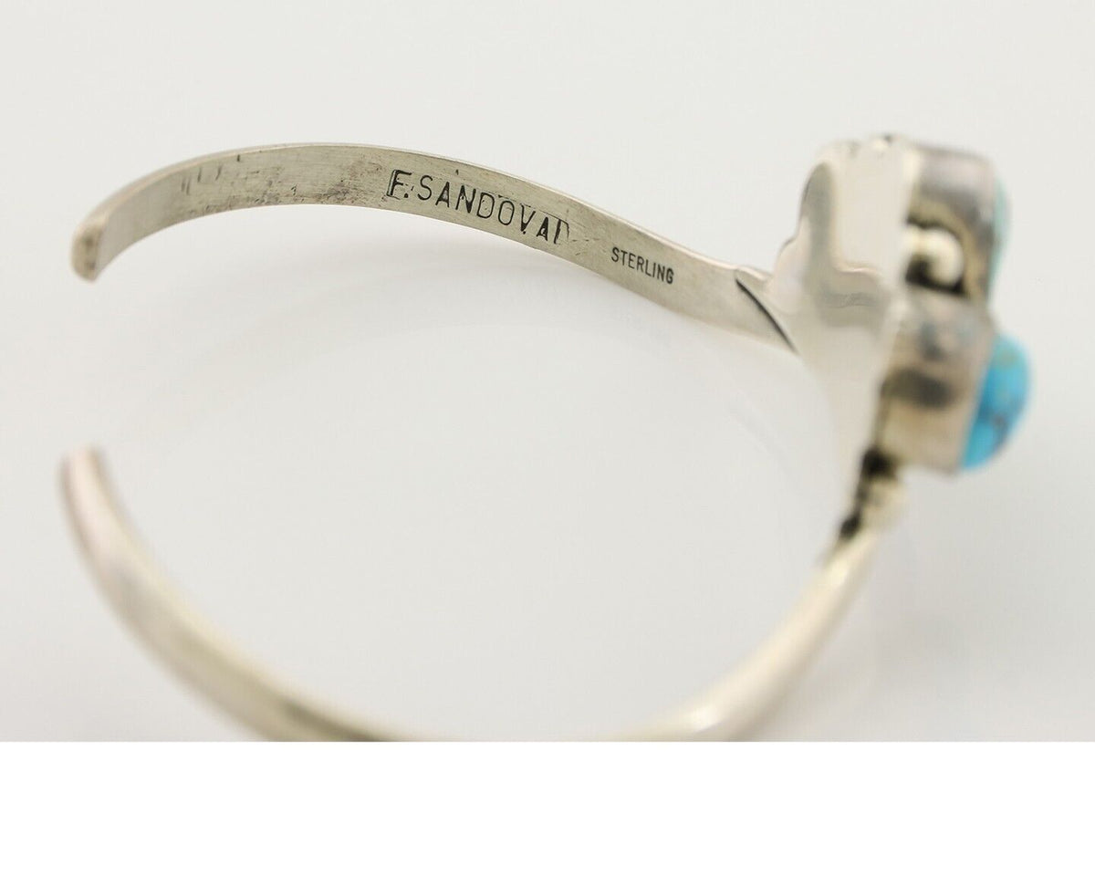 Navajo Bracelet 925 Silver Morenci Turquoise Artist Signed Frank Sandoval C.80's