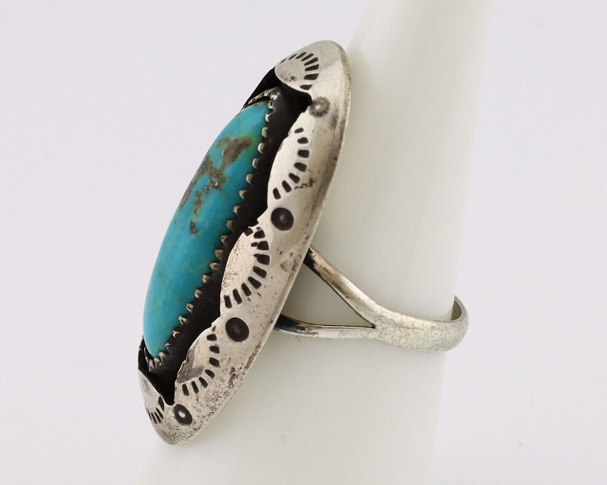 Navajo Ring 925 Silver Kingman Turquoise Native American Artist C.80's