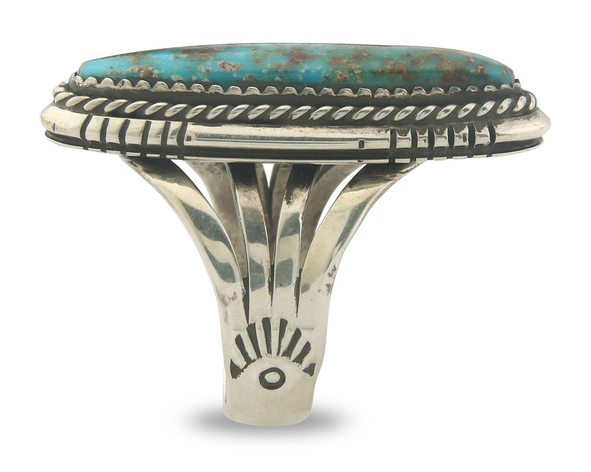 Vintage Navajo Ring 925 Sterling Authentic Turquoise Artist Signed TS Size 8.0