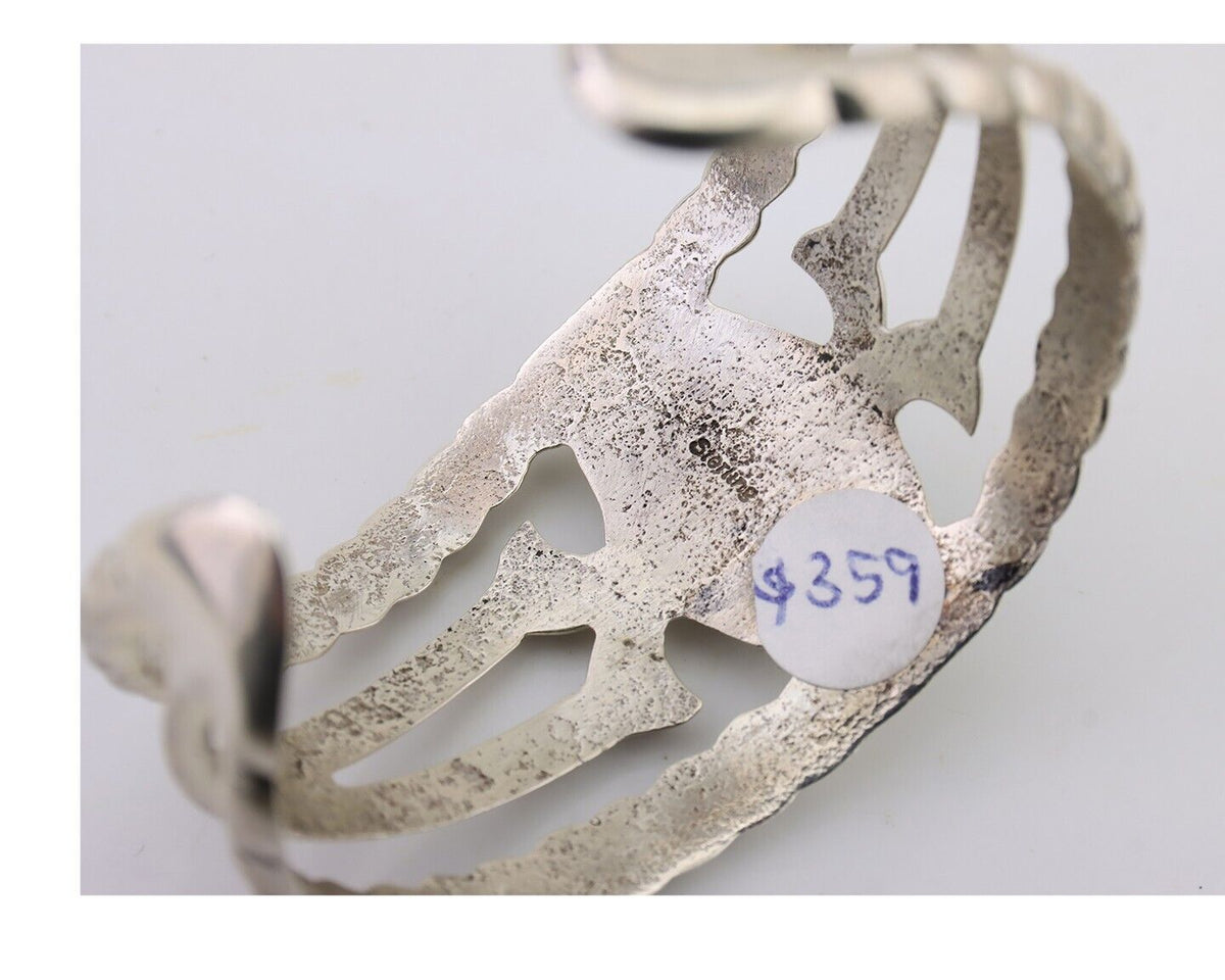 Navajo Sand Cast Cuff Bracelet 925 Silver Natural Turquoise Native Artist C.80's