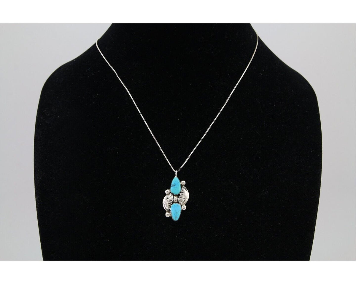 Navajo Turquoise Handmade Necklace 925 Silver Signed Simplicio C.80's