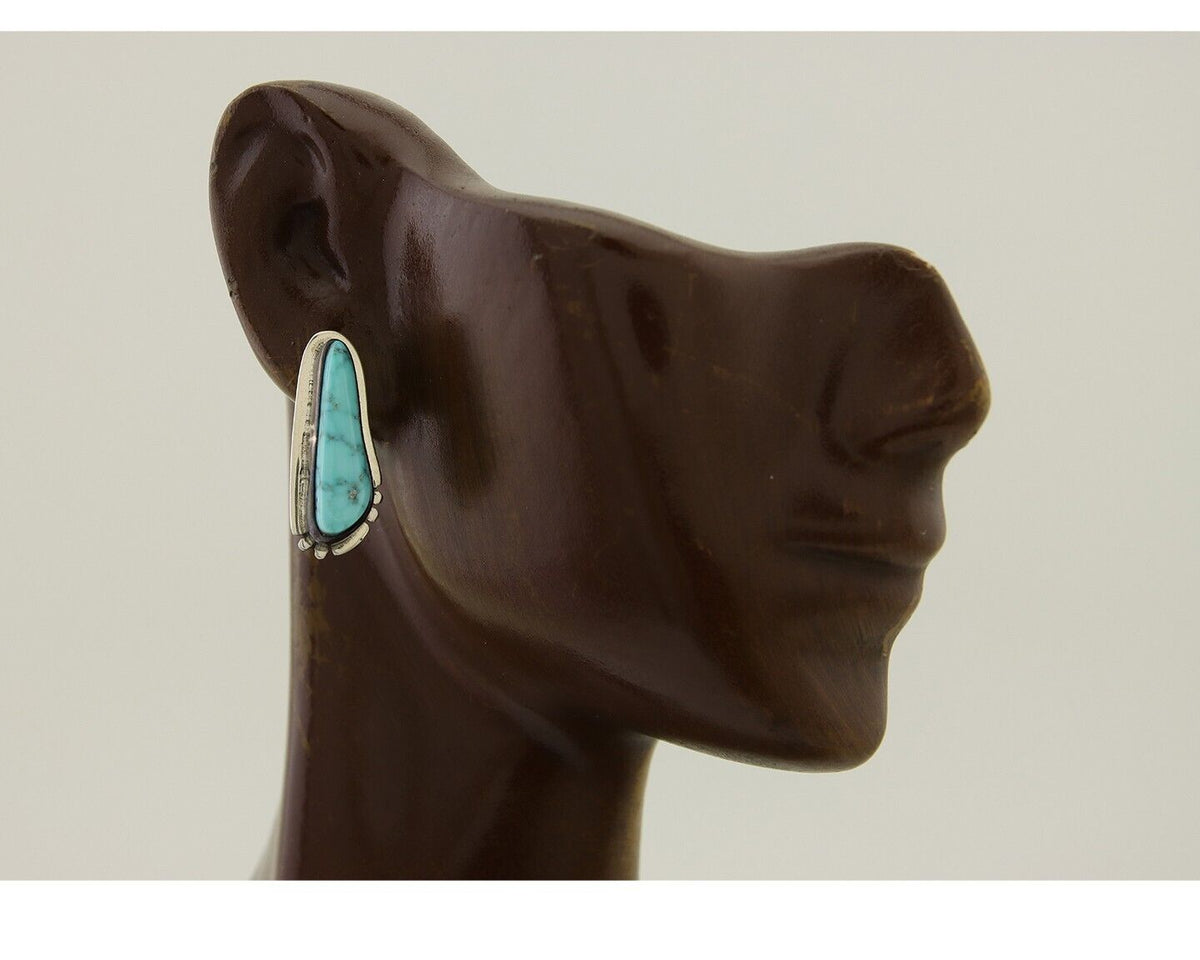 Zuni Earrings 925 Silver Natural Blue Turquoise Signed Doug Zachary C.80's