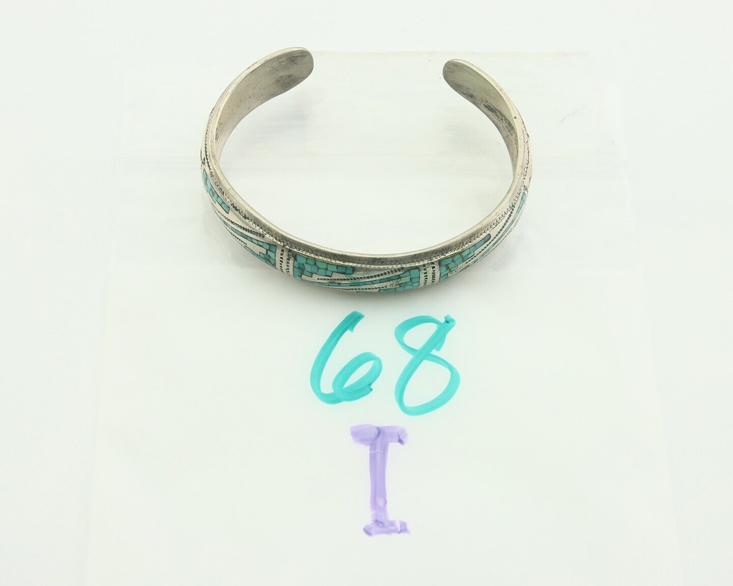Navajo Bracelet 925 Silver Inlaid Turquoise Cuff Artist Signed LB C.80's