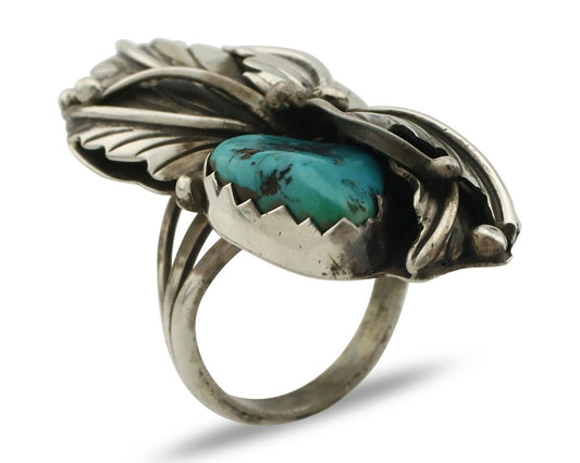 Navajo Ring 925 Silver Sleeping Beauty Turquoise Artist Signed DL C.80's