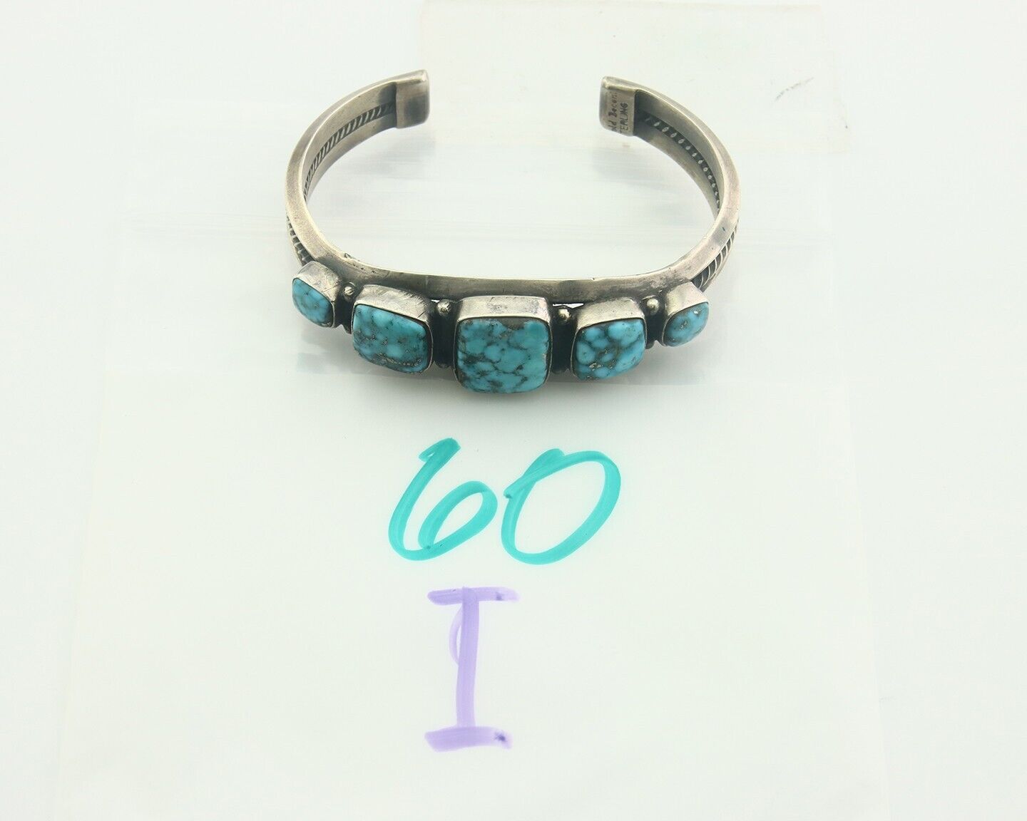 Navajo Bracelet 925 Silver Turquoise Cuff Artist Signed Harold Becenti C.80's