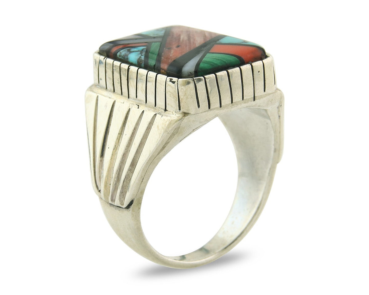 Vintage Navajo Ring 925 Sterling Natural Gemstone Signed Montoya Size 13.25