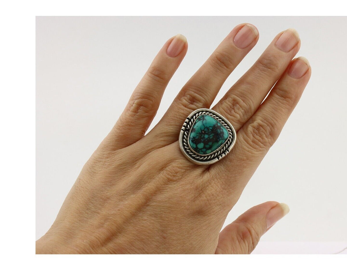 Navajo Ring 925 Silver Spiderweb Turquoise Signed Phillip Zachary C.80's